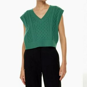 Aritzia Babaton Emporia Merino Wool PullOn V Neck Knit Sweater Vest Green Sz 2XS